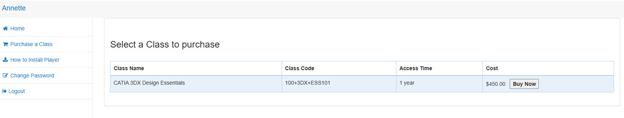 Buy Now button for class selection