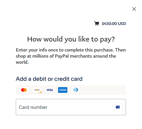 PayPal payment screen