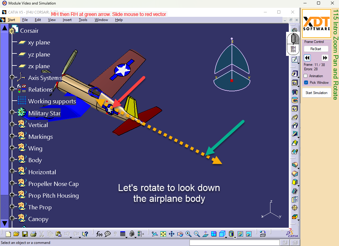 V5Train simulator showing CATIA V5-style aircraft training module